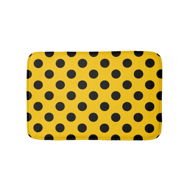 Black polka dots on yellow bathroom mat (Front)