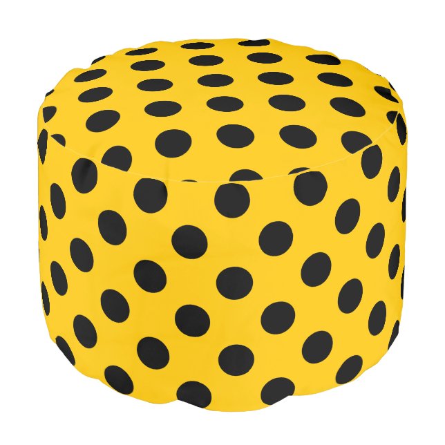 Black polka dots on yellow pouf (Angled Front)