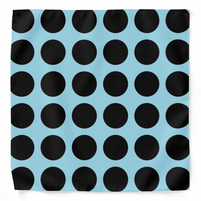 Black Polka Dots Pastel Blue Bandana (Front)