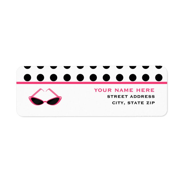 Black Polka Dots & Pink Retro Sunglasses Label (Front)