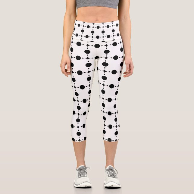 Black Polka Dots, Polka Dot Pattern, Dots, Dotted Capri Leggings (Front)
