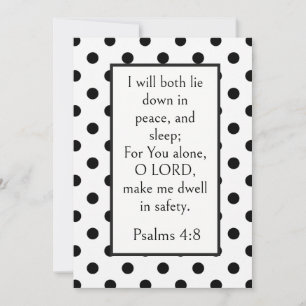 Black Polka Dots, Psalm 4:8 Bible Verse, Peaceful Card