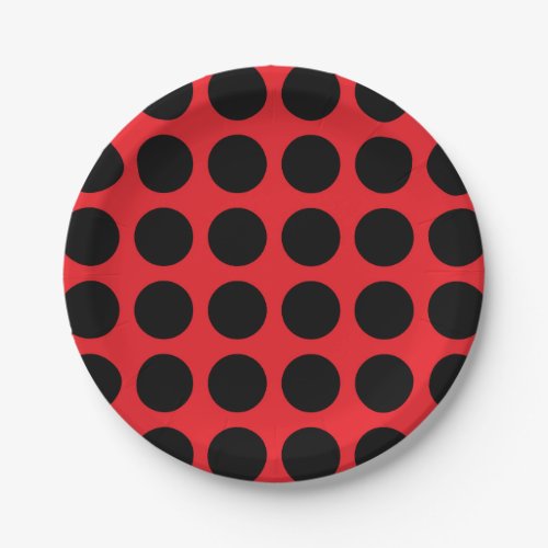 Black Polka Dots Red Paper Plates