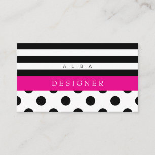 Black Polka Dots & Stripes Business Card