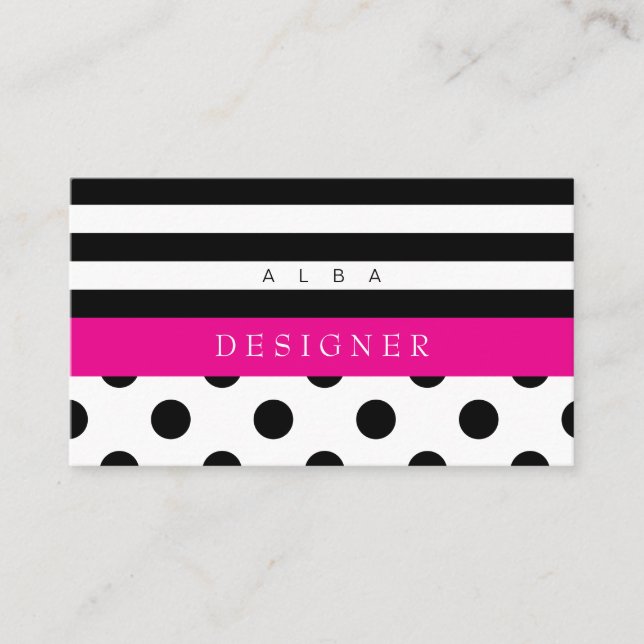 Black Polka Dots & Stripes Business Card (Front)