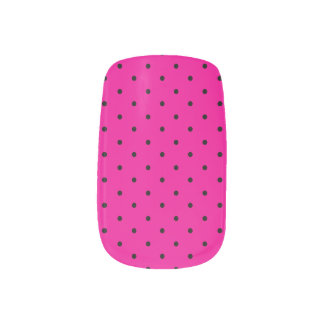 Black Polka Dots - Vibrant Pink Minx Nail Art