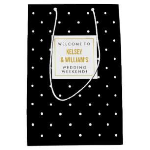 Black Polka Dots Wedding Out of Town Guest Welcome Medium Gift Bag
