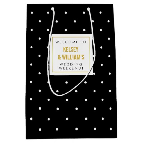 Black Polka Dots Wedding Out of Town Guest Welcome Medium Gift Bag
