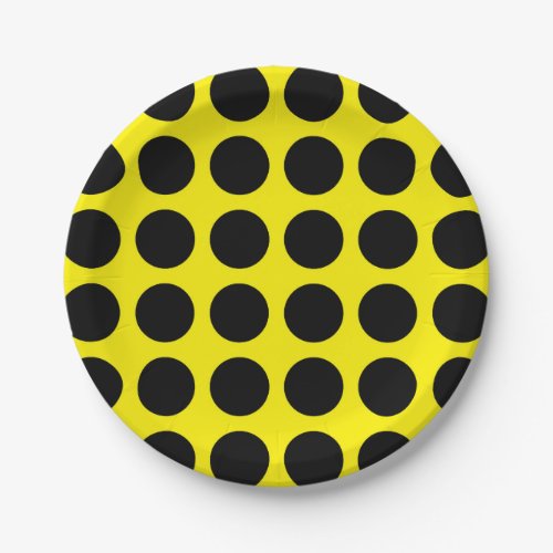 Black Polka Dots Yellow Paper Plates