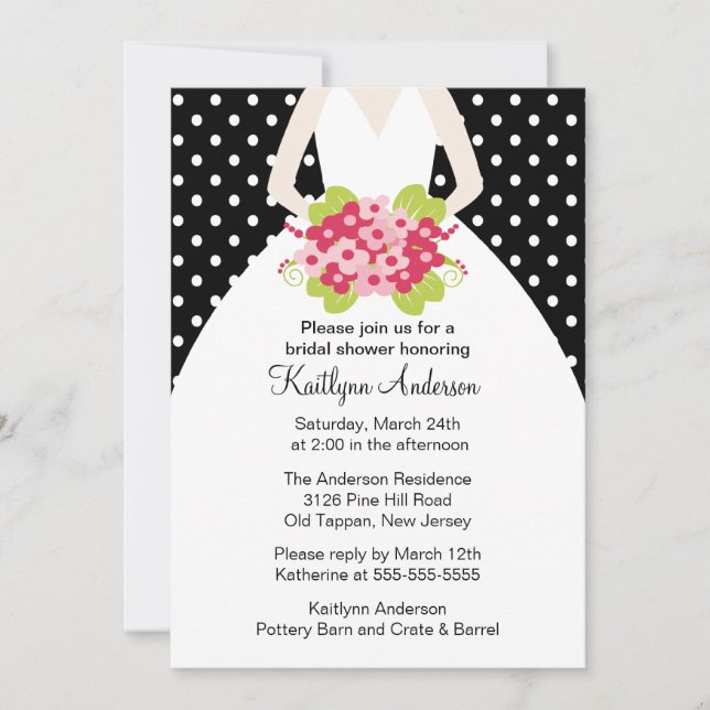 Black Polka Dotted Bride Bridal Shower Invitation (Front)