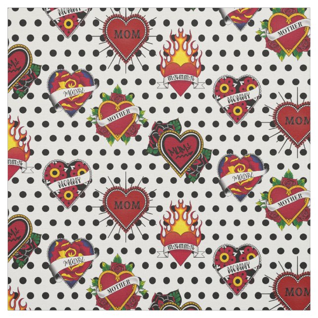 Black Polka Dotted Mom Tattoo Fabric (Swatch)