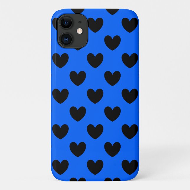 Black polka hearts on blue Case-Mate iPhone case (Back)