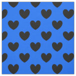 Black polka hearts on blue fabric