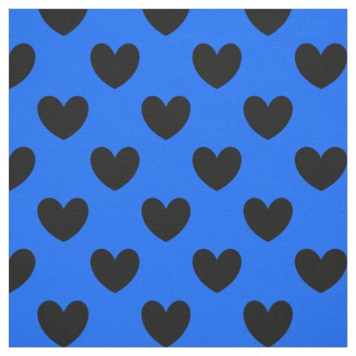 Black polka hearts on blue fabric