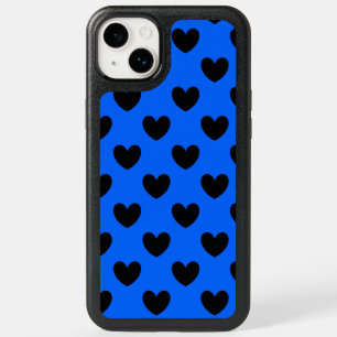Black polka hearts on blue OtterBox iPhone 14 plus case