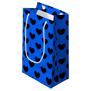 Black polka hearts on blue small gift bag