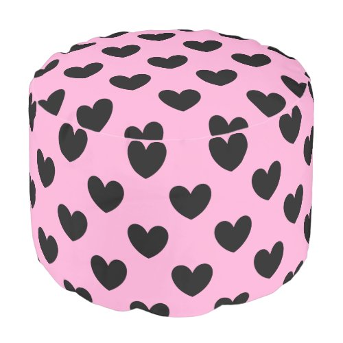 Black polka hearts on cotton candy pink pouf