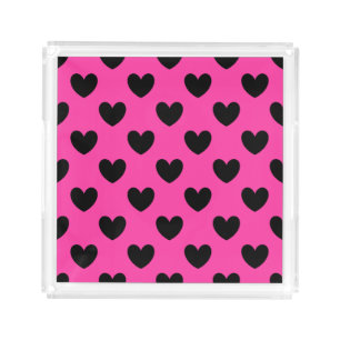Black polka hearts on fuchsia pink acrylic tray