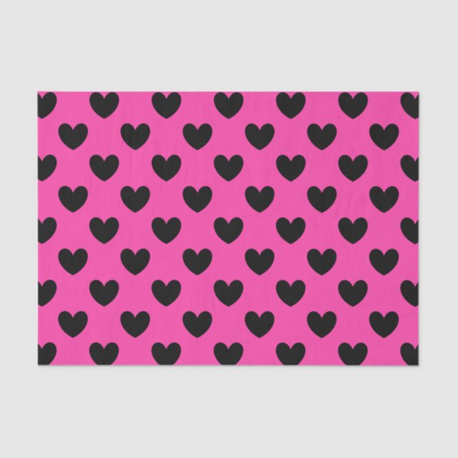 Black polka hearts on fuchsia pink tissue paper (Front)