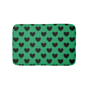 Black polka hearts on Kelly green Bathroom Mat