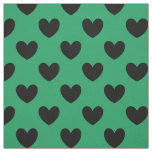 Black polka hearts on Kelly green Fabric