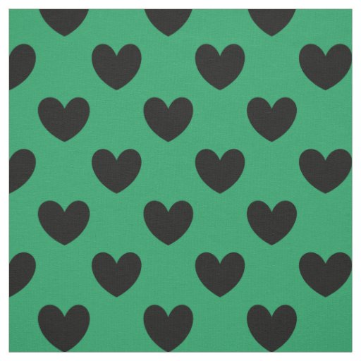 Black polka hearts on Kelly green Fabric