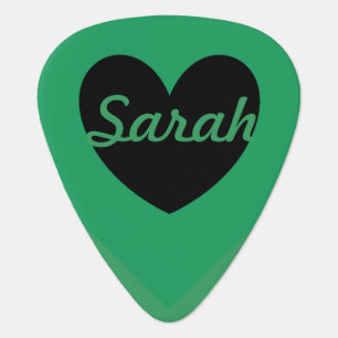 Black polka hearts on Kelly green Guitar Pick
