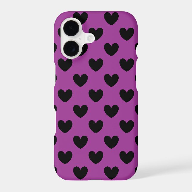 Black polka hearts on purple Case-Mate iPhone case (Back)