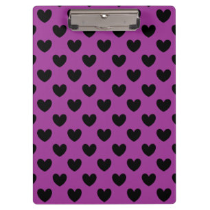 Black polka hearts on purple clipboard