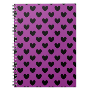 Black polka hearts on purple notebook