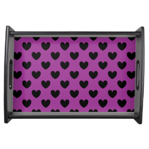 Black polka hearts on purple serving tray