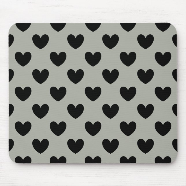 Black polka hearts on Pussywillow Gray Mouse Pad (Front)