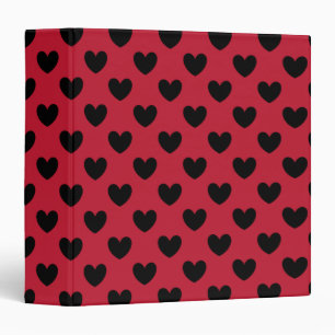 Black polka hearts on red binder