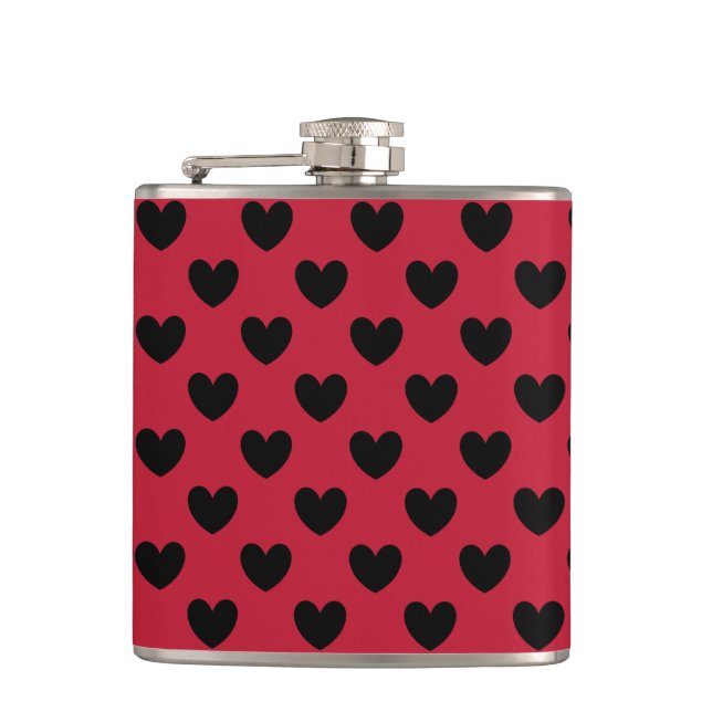 Black polka hearts on red flask (Front)