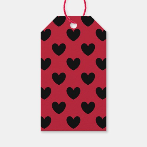 Black polka hearts on red gift tags