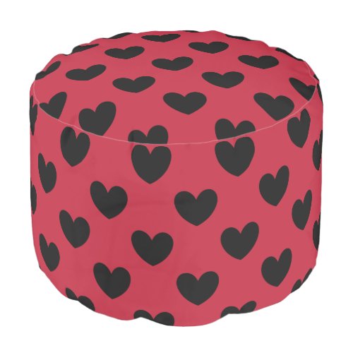 Black polka hearts on red pouf