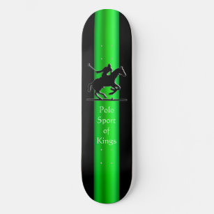 Black Polo Pony and Rider, green chrome-look strip Skateboard Deck