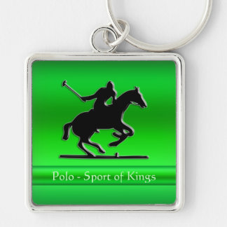 Black Polo Pony and Rider on green chrome-look Keychain
