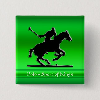Black Polo Pony and Rider on green chrome-look Pinback Button
