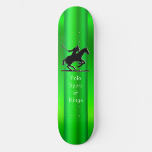Black Polo Pony and Rider on green chrome-look Skateboard Deck