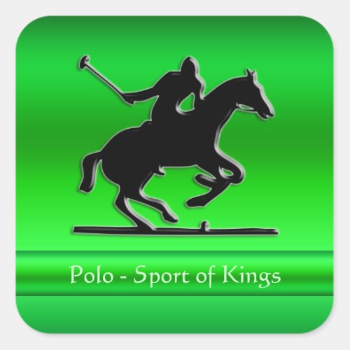 Black Polo Pony and Rider on green chrome_look Square Sticker