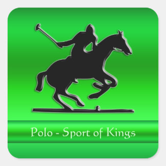 Black Polo Pony and Rider on green chrome-look Square Sticker