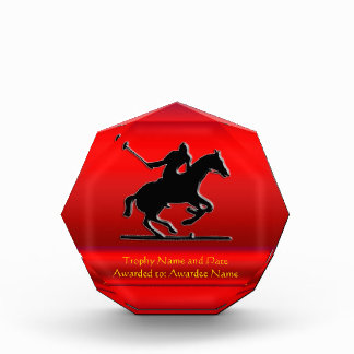 Black Polo Pony and Rider on red chrome-look Acrylic Award