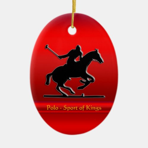 Black Polo Pony and Rider on red chrome_look Ceramic Ornament