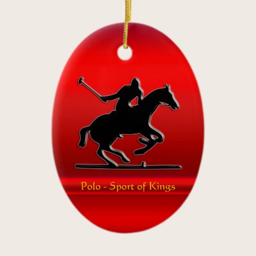 Black Polo Pony and Rider on red chrome-look Ceramic Ornament