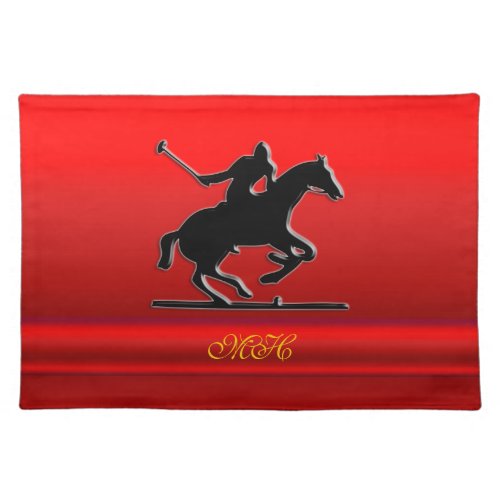 Black Polo Pony and Rider on red chrome_look Cloth Placemat