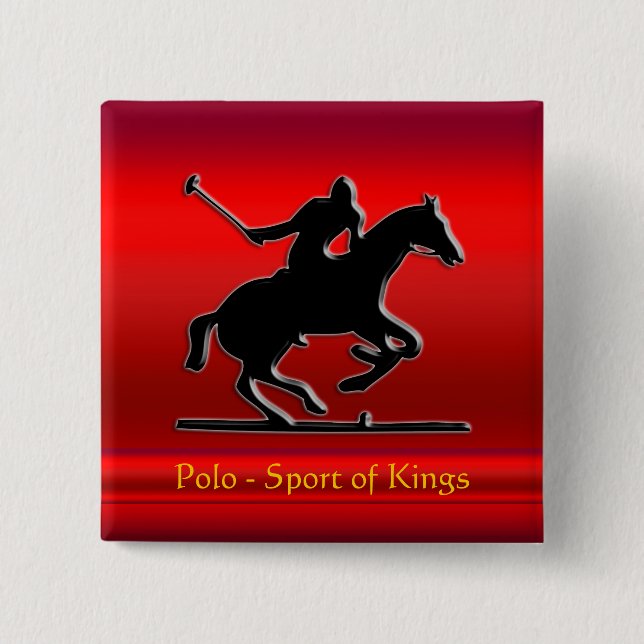Black Polo Pony and Rider on red chrome-look Pinback Button (Front)
