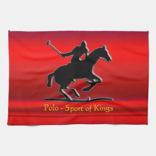 Black Polo Pony and Rider on red chrome_look Towel