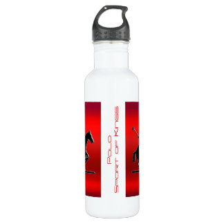 Black Polo Pony and Rider on red chrome-look Water Bottle