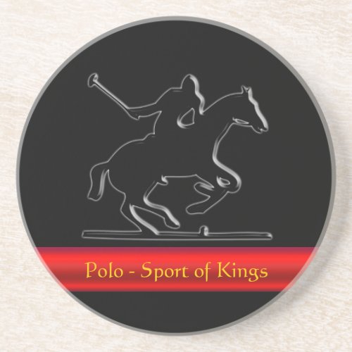 Black Polo Pony and Rider red chrome_look stripe Coaster